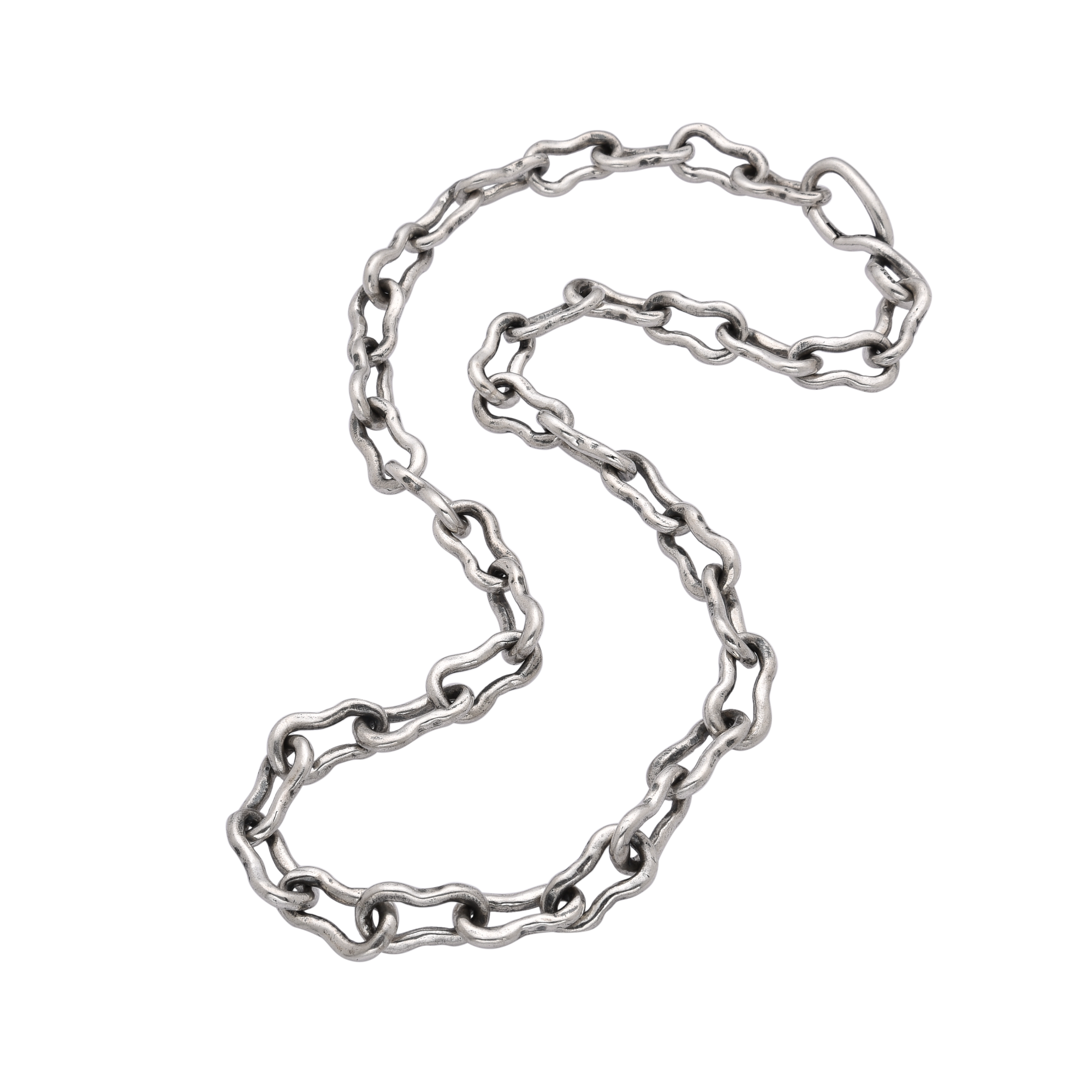 [full] Silver chain necklace on a white background