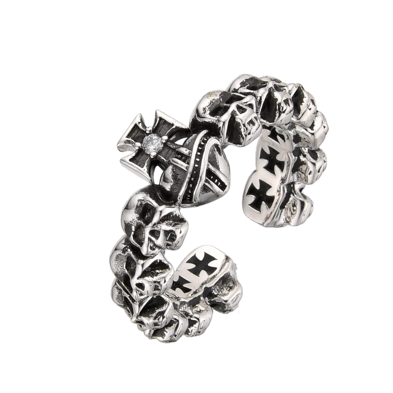 [full] Silver ring with cross and skull designs