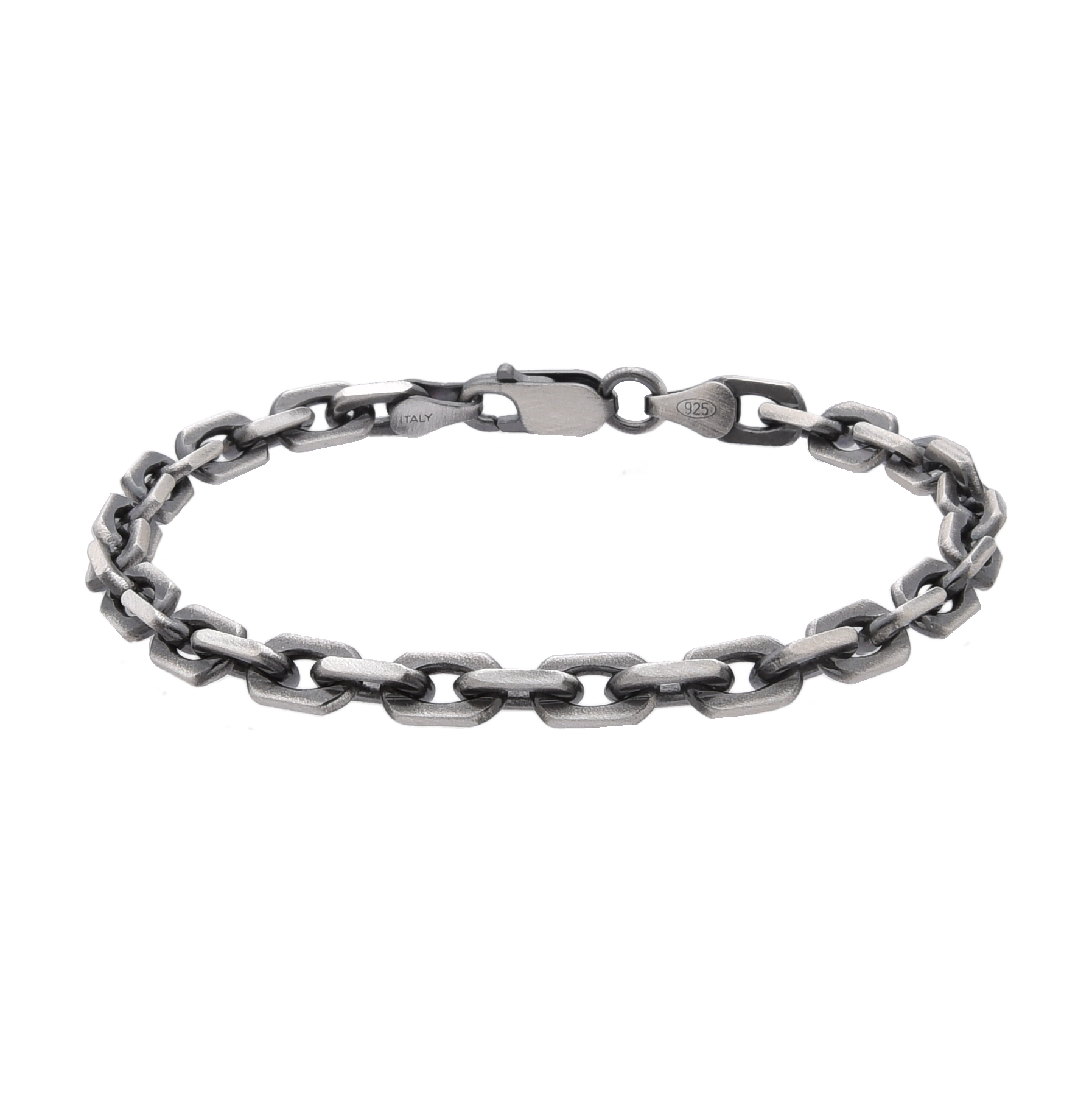 [full] - Sterling silver bracelet featuring ruthenium-plated links with brushed gun-metal texture.