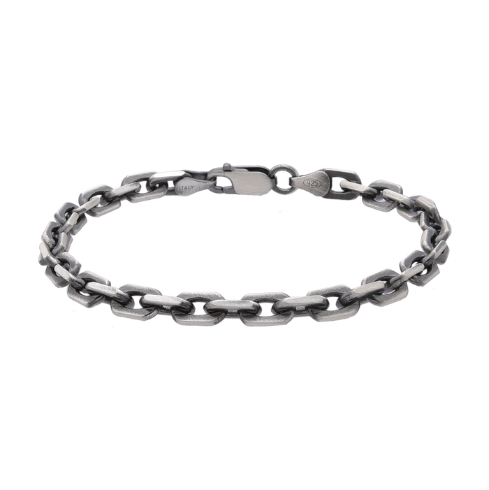 [full] - Sterling silver bracelet featuring ruthenium-plated links with brushed gun-metal texture.