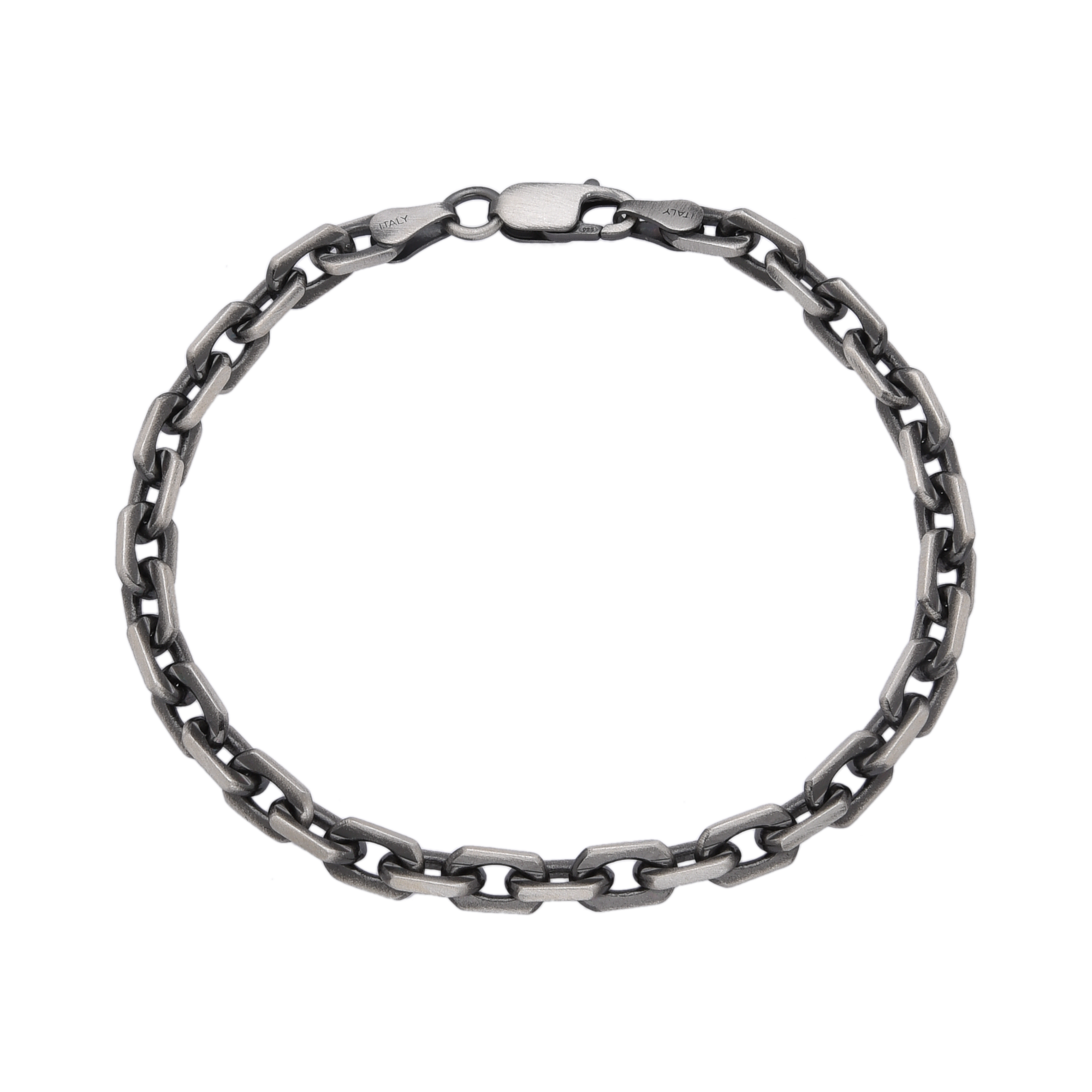[full] - Sterling silver bracelet featuring ruthenium-plated links with brushed gun-metal texture.