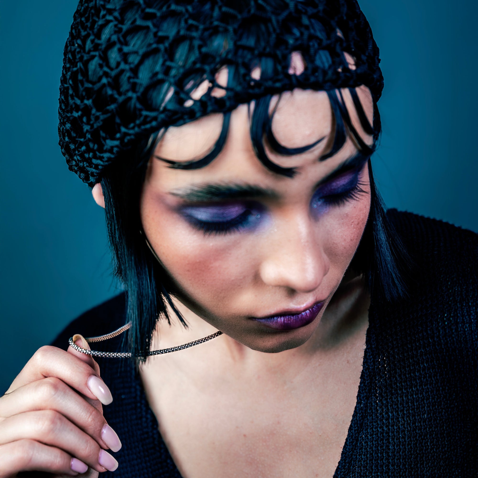 [full] - Sterling silver chain necklace with a textured, scale-like pattern inspired by serpents