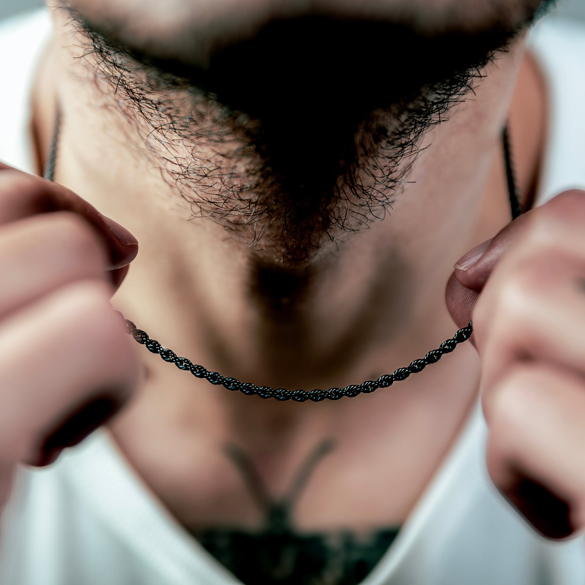 [full] - shadow sterling silver and dark ruthenium corda chain