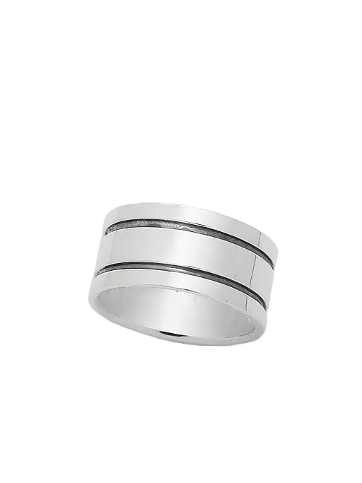 [full] Silver ring with two horizontal bands