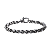 [full] - Twisted link sterling silver bracelet with ruthenium plating, brushed gun-metal finish, and sculpted hook clasp.