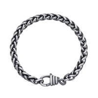 [full] - Twisted link sterling silver bracelet with ruthenium plating, brushed gun-metal finish, and sculpted hook clasp.