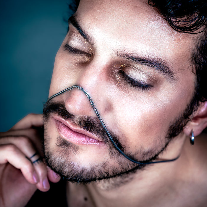 [full] - Man wearing Titan oxidised sterling silver necklace