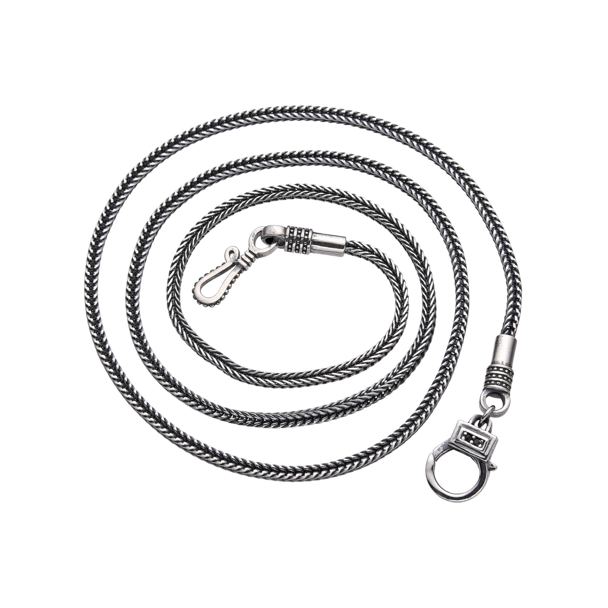 [full] - Woven sterling silver chain necklace with a bold industrial clasp