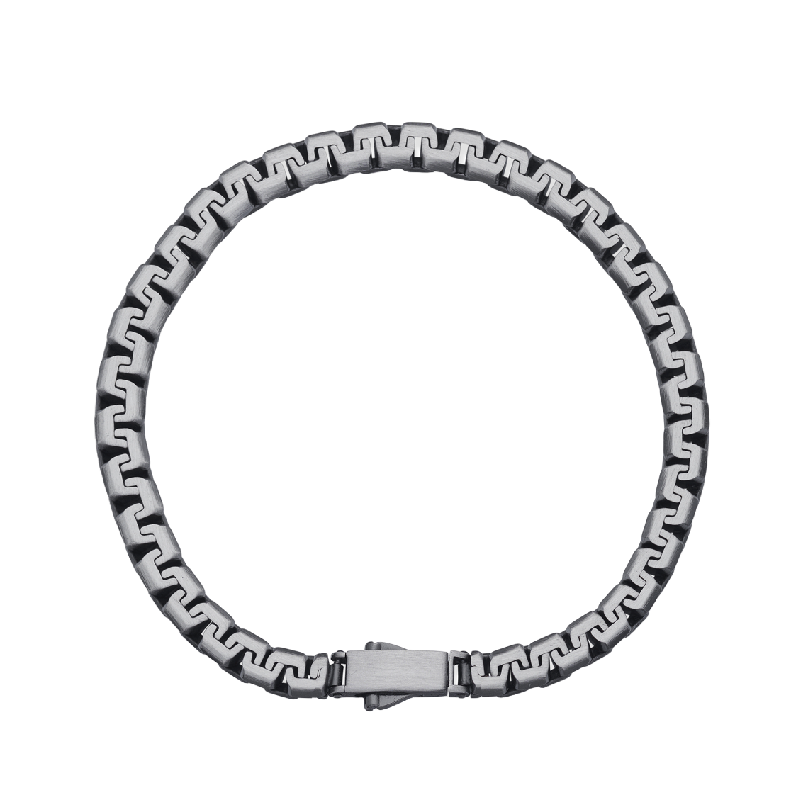 [full] - Industrial-style sterling silver bracelet with ruthenium plating and brushed gun-metal finish.