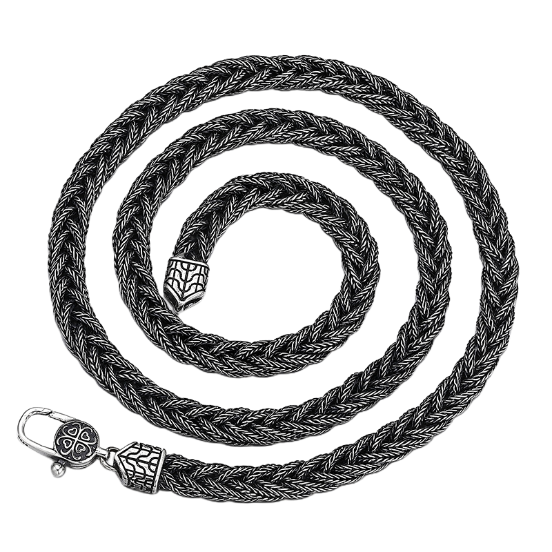 [full] - Woven sterling silver chain necklace with detailed end caps and secure clasp.