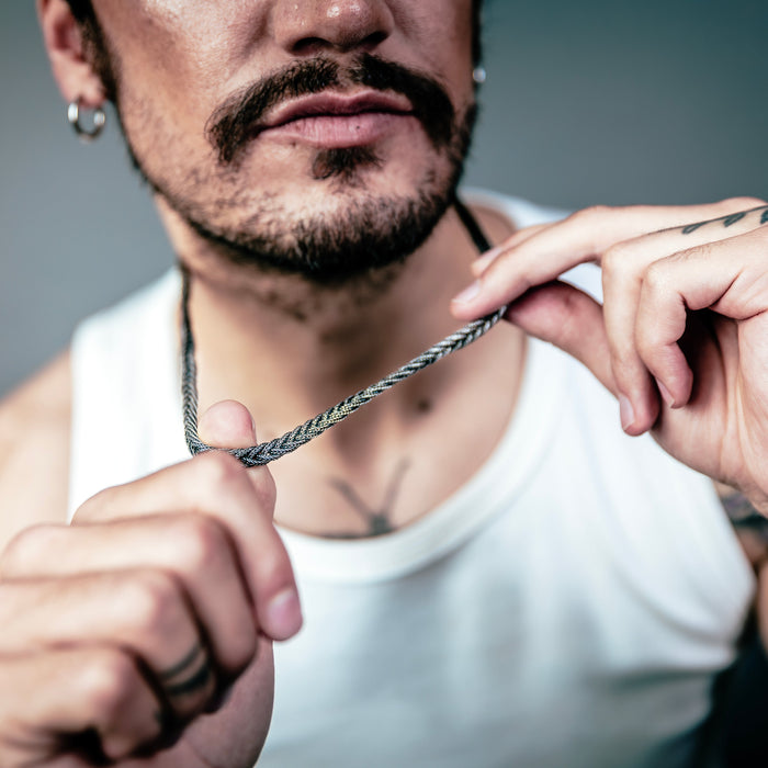 [full] - Man wearing Valor sterling silver necklace