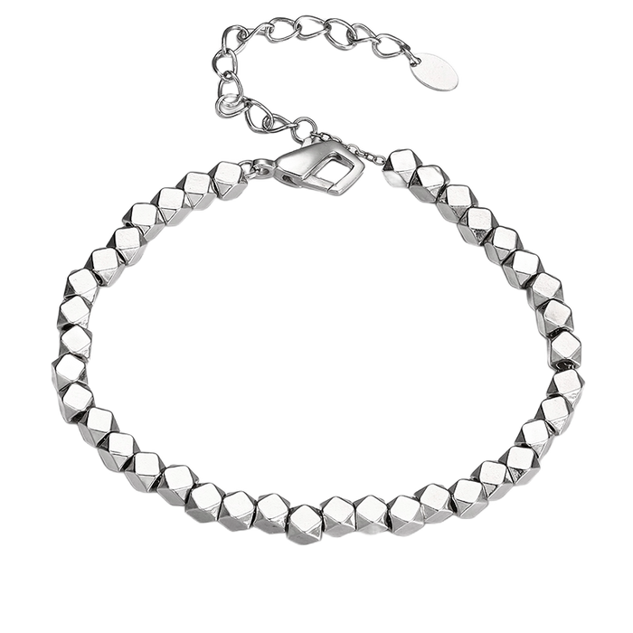 [full] - Faceted sterling silver beads bracelet with geometric design and polished finish.