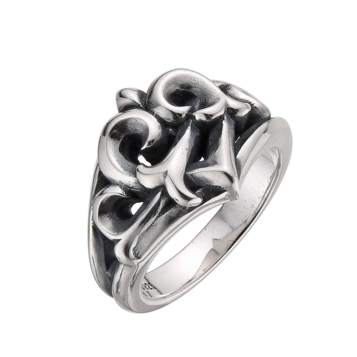 [full] Silver ring with intricate floral design